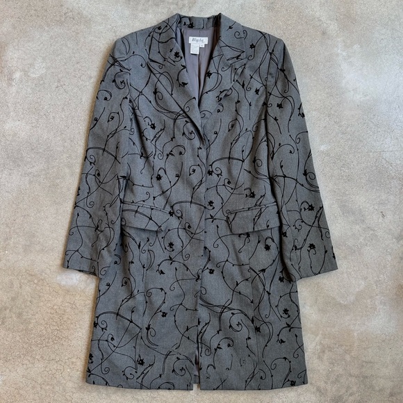Vintage 90s Floral Vine Patterned Longline Tailored Jacket - Picture 1 of 8
